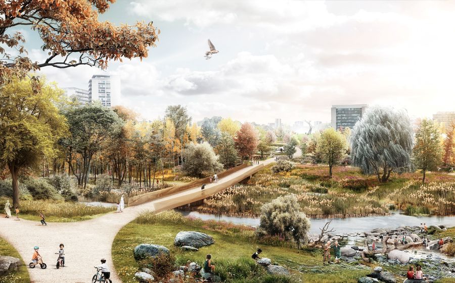 Toekomstbeeld Ringpark Het Schijn - Zicht van Deurne naar Borgerhout over de toekomstige kap